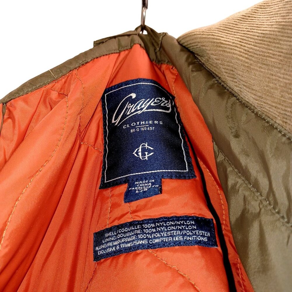 Chore Coat Grayers Andrew Quilted Jacket Mens Large Olive Green Corduroy Collar - Picture 7 of 16